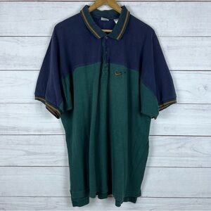 Vintage Nike Polo Shirt Mens XL Blue Green Colorblock Swoosh 90s